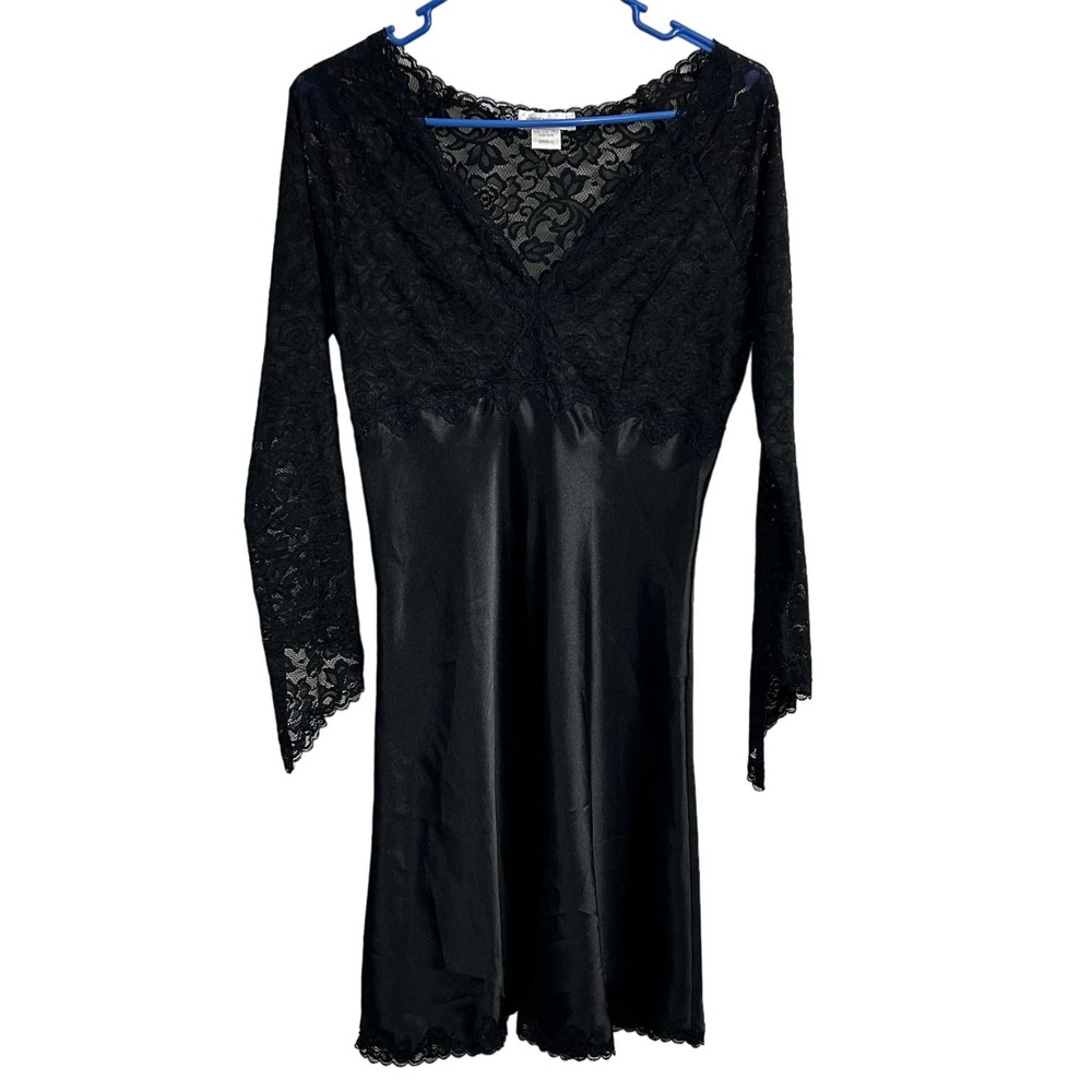 Jones New York Black Floral Lace Satin Slip Dress‎ Lingerie Women's Size S